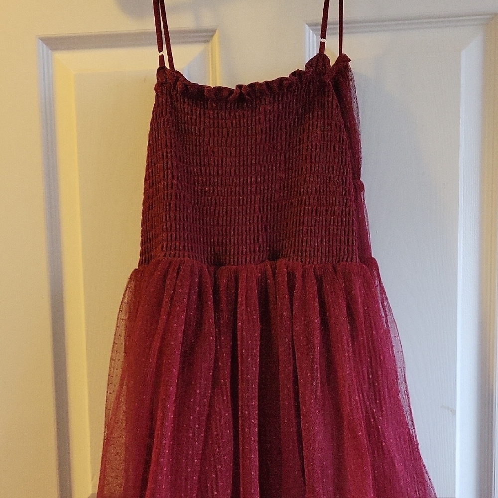 Elegant Burgundy Tulle Dress - Picture 4 of 4